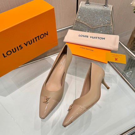 LV 26S POINTED-TOE HIGH HEELS 55 MM IN BEIGE BROWN CALFSKIN