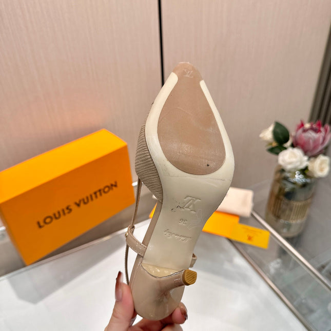 LV 26S SLINGBACK PUMPS 90 MM IN BEIGE BROWN FABRIC AND CALFSKIN