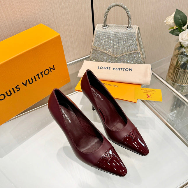 LV 26S POINTED-TOE HIGH HEELS 90 MM IN DARK RED CALFSKIN