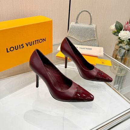 LV 26S POINTED-TOE HIGH HEELS 90 MM IN DARK RED CALFSKIN