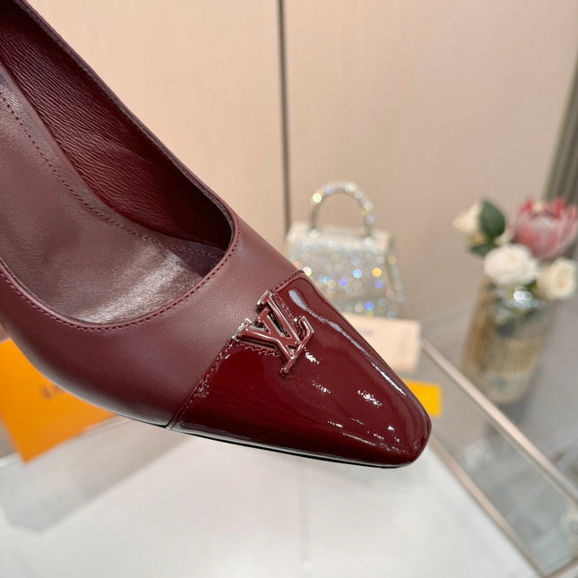 LV 26S POINTED-TOE HIGH HEELS 90 MM IN DARK RED CALFSKIN