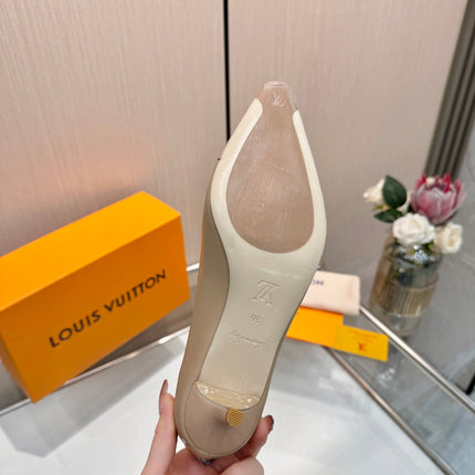 LV 26S POINTED-TOE HIGH HEELS 90 MM IN BEIGE BROWN CALFSKIN