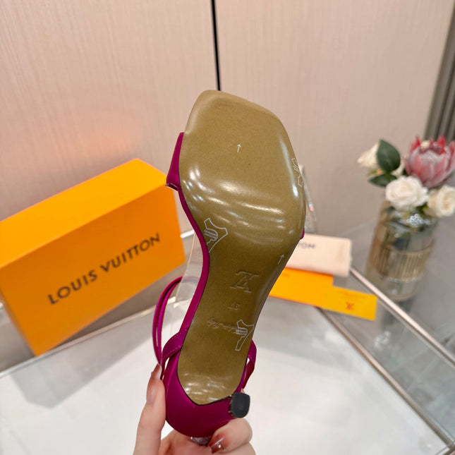 LV 26S HIGH-HEELED SANDALS 90 MM IN PINK SATIN