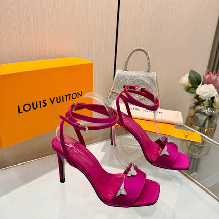 LV 26S HIGH-HEELED SANDALS 90 MM IN PINK SATIN