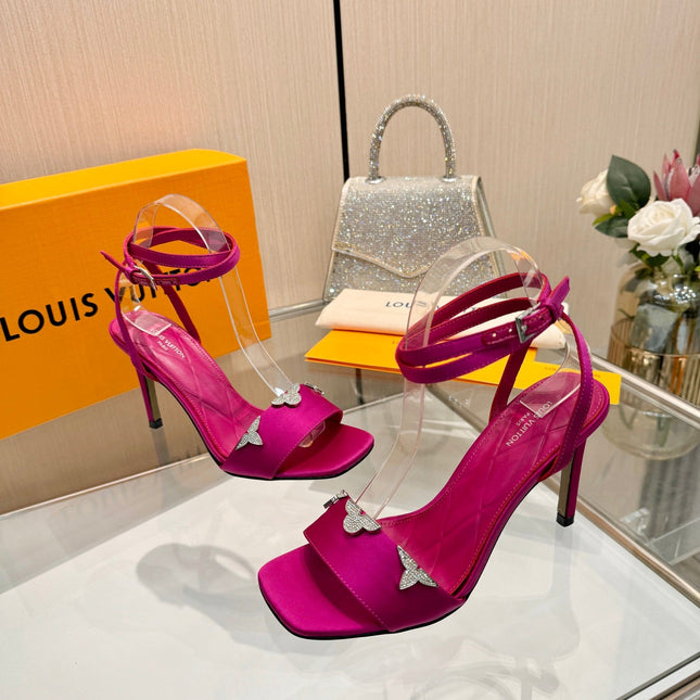 LV 26S HIGH-HEELED SANDALS 90 MM IN PINK SATIN