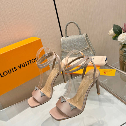 LV 26S HIGH-HEELED SANDALS 90 MM IN NUDE PINK SATIN