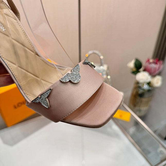 LV 26S HIGH-HEELED SANDALS 90 MM IN NUDE PINK SATIN