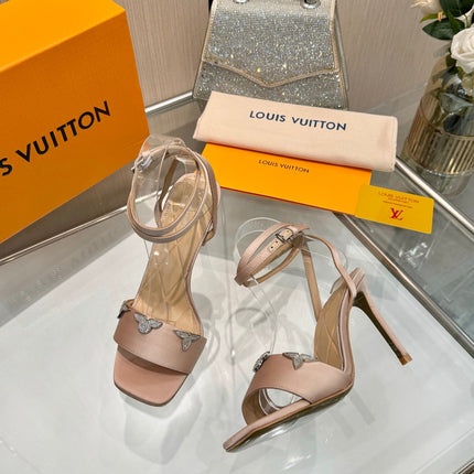 LV 26S HIGH-HEELED SANDALS 90 MM IN NUDE PINK SATIN