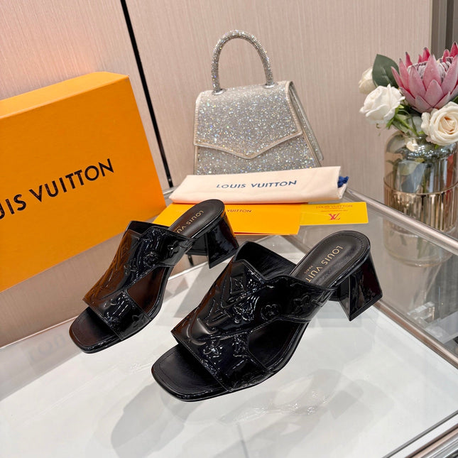 LV 26S HIGH-HEELED SANDALS 55 MM BLACK SHINY CALFSKIN