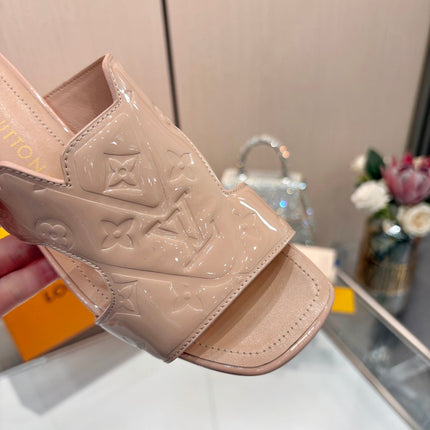 LV 26S HIGH-HEELED SANDALS 55 MM IN SOFT BEIGE PINK SHINY CALFSKIN
