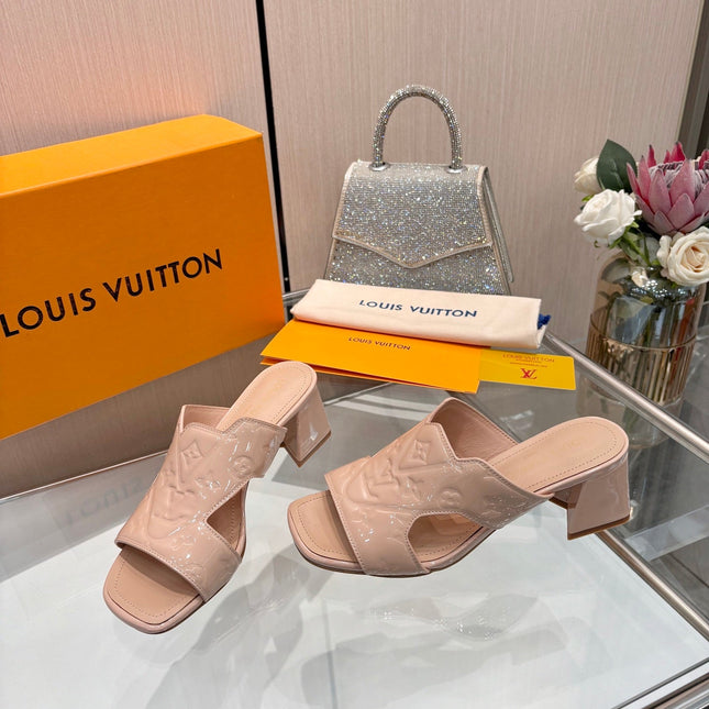 LV 26S HIGH-HEELED SANDALS 55 MM IN SOFT BEIGE PINK SHINY CALFSKIN