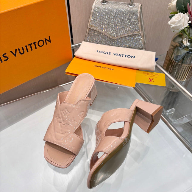 LV 26S HIGH-HEELED SANDALS 55 MM IN SOFT BEIGE PINK SHINY CALFSKIN