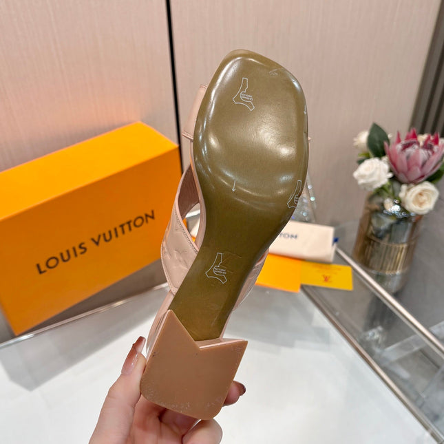 LV 26S HIGH-HEELED SANDALS 55 MM IN SOFT BEIGE PINK SHINY CALFSKIN