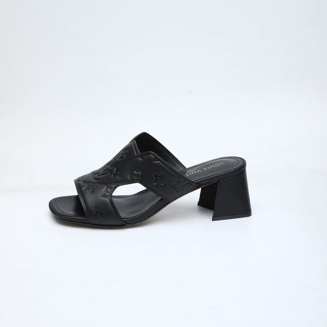 LV 26S HIGH-HEELED SANDALS 55 MM IN BLACK CALFSKIN