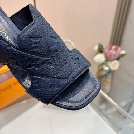 LV 26S HIGH-HEELED SANDALS 55 MM IN DARK SLATE BLUE CALFSKIN
