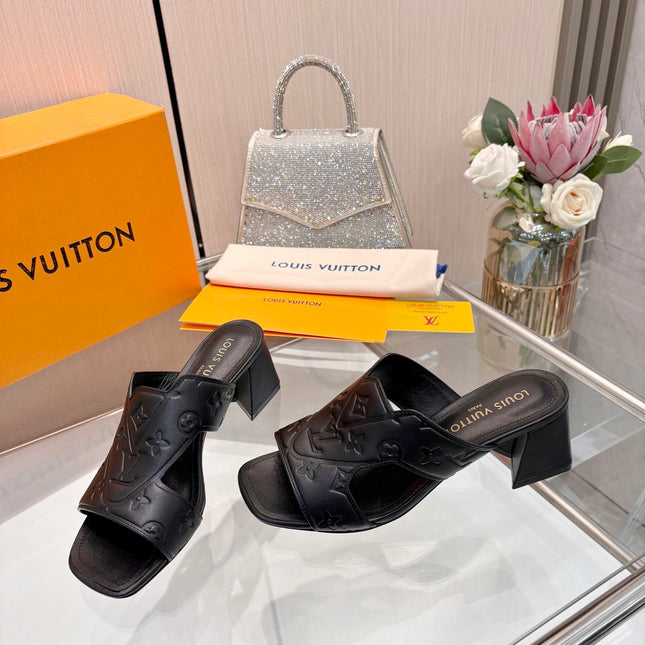LV 26S HIGH-HEELED SANDALS 55 MM IN BLACK CALFSKIN