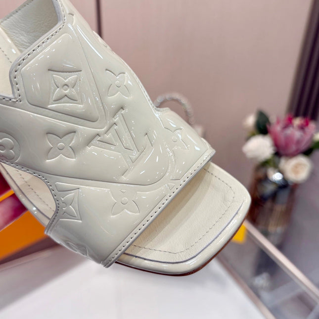 LV 26S HIGH-HEELED SANDALS 90 MM IN CREAM WHITE SHINY CALFSKIN