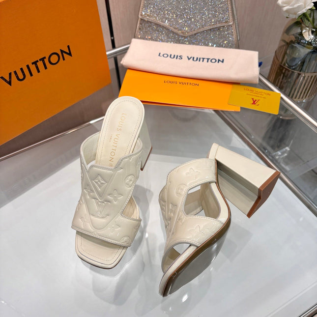 LV 26S HIGH-HEELED SANDALS 90 MM IN CREAM WHITE SHINY CALFSKIN