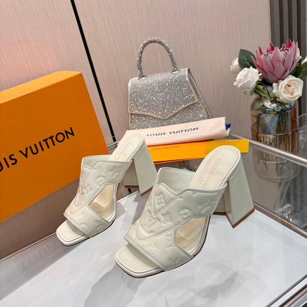 LV 26S HIGH-HEELED SANDALS 90 MM IN CREAM WHITE SHINY CALFSKIN