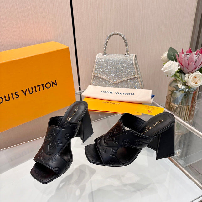 LV 26S HIGH-HEELED SANDALS 90 MM IN BLACK CALFSKIN