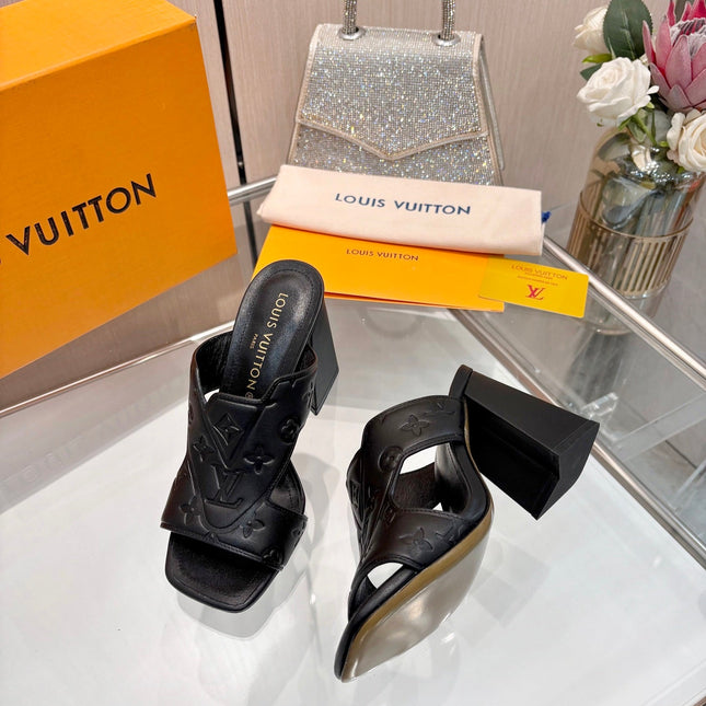 LV 26S HIGH-HEELED SANDALS 90 MM IN BLACK CALFSKIN