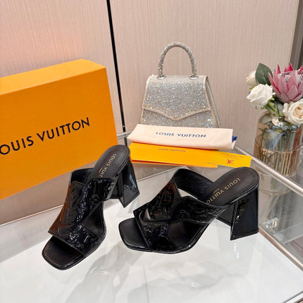 LV 26S HIGH-HEELED SANDALS 90 MM BLACK SHINY CALFSKIN