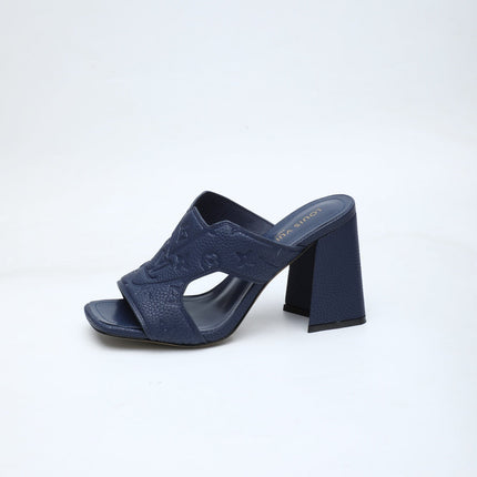 LV 26S HIGH-HEELED SANDALS 90 MM IN DARK SLATE BLUE CALFSKIN