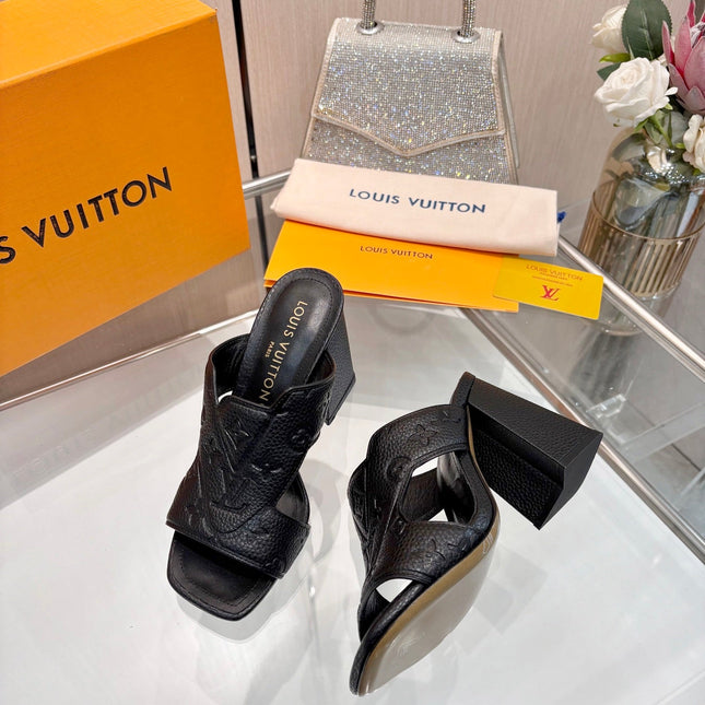 LV 26S HIGH-HEELED SANDALS 90 MM IN BLACK GRAINED CALFSKIN