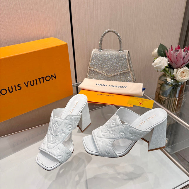 LV 26S HIGH-HEELED SANDALS 90 MM IN WHITE CALFSKIN