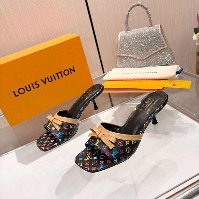 LV 26S HIGH-HEELED MULES 55 MM IN MULTICOLOR MONOGRAM CANVAS STYLE 2