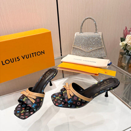 LV 26S HIGH-HEELED MULES 55 MM IN MULTICOLOR MONOGRAM CANVAS STYLE 2