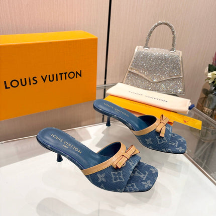 LV 26S HIGH-HEELED MULES 55 MM IN BLUE DENIM