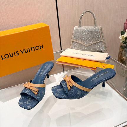 LV 26S HIGH-HEELED MULES 55 MM IN BLUE DENIM