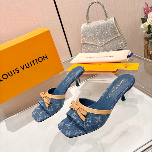 LV 26S HIGH-HEELED MULES 55 MM IN BLUE DENIM