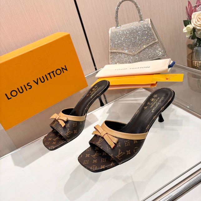 LV 26S HIGH-HEELED MULES 55 MM IN DARK BROWN MONOGRAM CANVAS