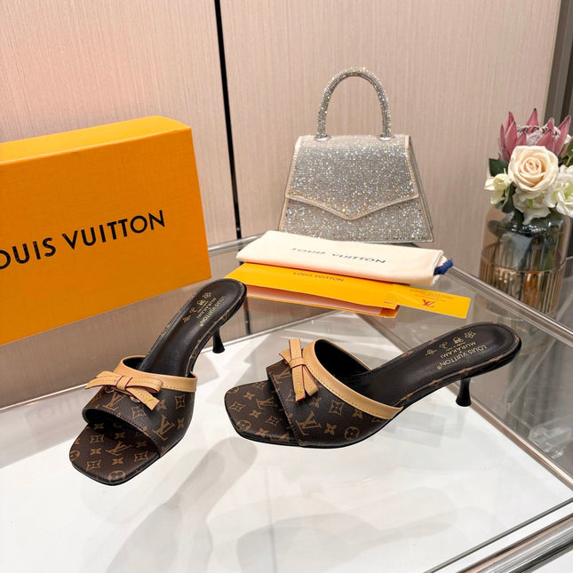 LV 26S HIGH-HEELED MULES 55 MM IN DARK BROWN MONOGRAM CANVAS