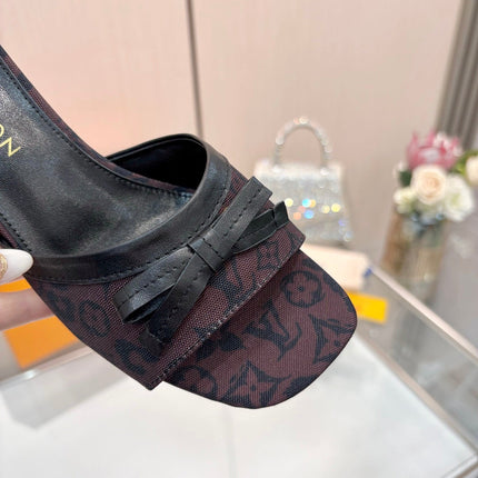 LV 26S HIGH-HEELED MULES 55 MM IN MUTED PLUM BROWN MONOGRAM CANVAS