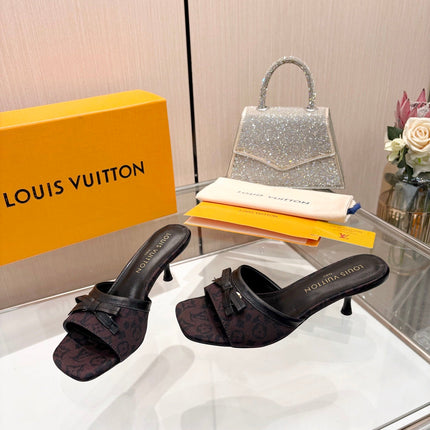 LV 26S HIGH-HEELED MULES 55 MM IN MUTED PLUM BROWN MONOGRAM CANVAS