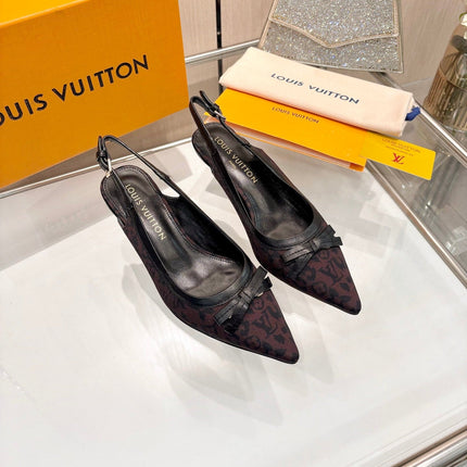 LV 26S BOW-DETAIL SLINGBACK PUMPS 55 MM IN MUTED PLUM BROWN MONOGRAM CANVAS