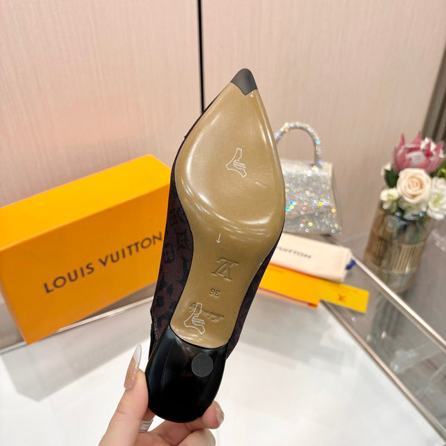 LV 26S BOW-DETAIL SLINGBACK PUMPS 55 MM IN MUTED PLUM BROWN MONOGRAM CANVAS