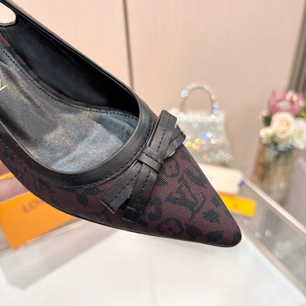 LV 26S BOW-DETAIL SLINGBACK PUMPS 55 MM IN MUTED PLUM BROWN MONOGRAM CANVAS