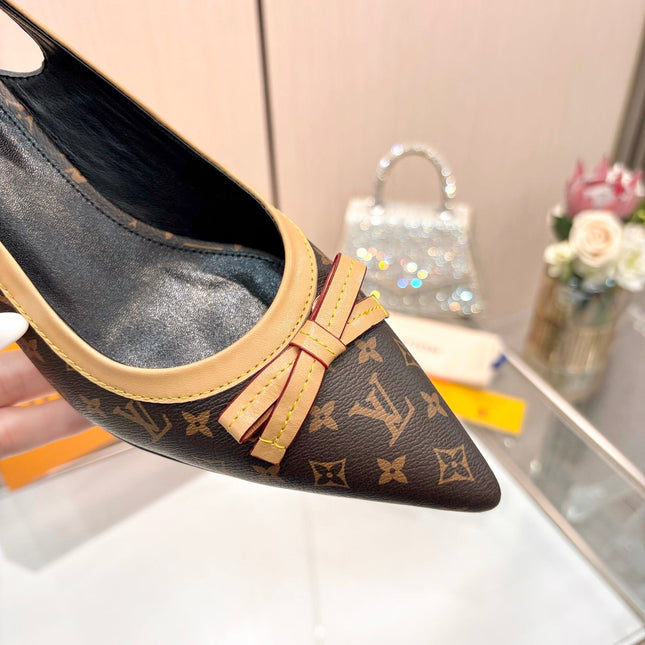 LV 26S BOW-DETAIL SLINGBACK PUMPS 55 MM IN DARK BROWN MONOGRAM CANVAS