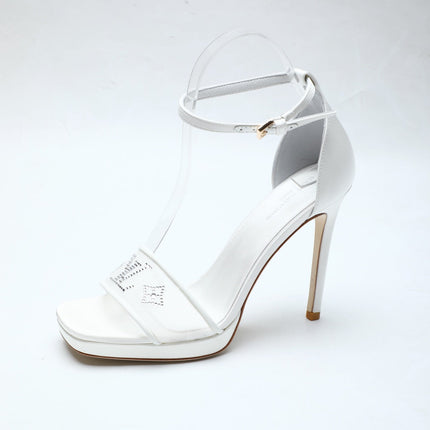 LV 26S HIGH HEEL SANDALS 110 MM IN WHITE FABRIC AND LAMBSKIN