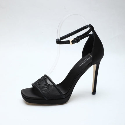 LV 26S HIGH HEEL SANDALS 110 MM IN BLACK FABRIC AND LAMBSKIN