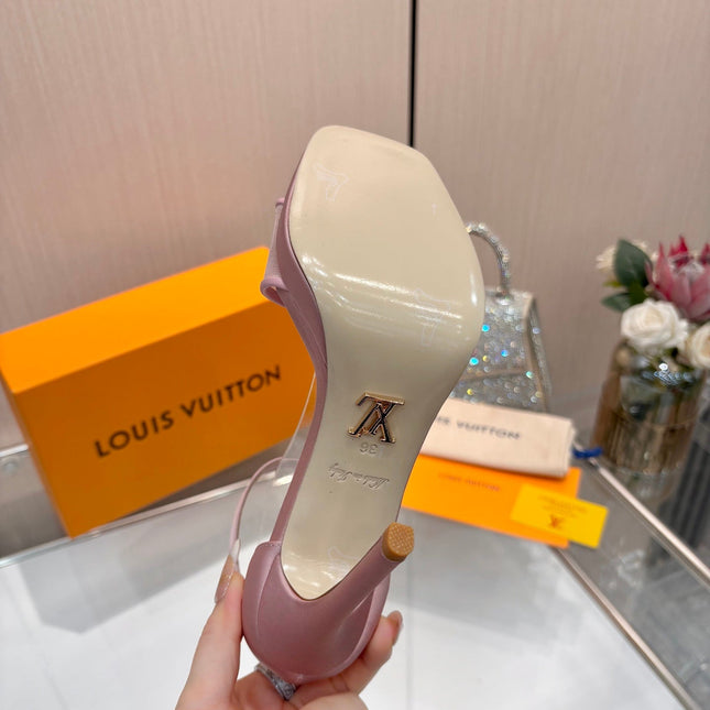 LV 26S HIGH HEEL SANDALS 110 MM IN LIGHT PINK FABRIC AND LAMBSKIN