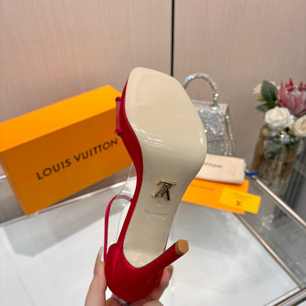 LV 26S HIGH HEEL SANDALS 110 MM IN RED FABRIC AND LAMBSKIN