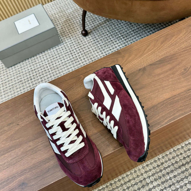 TOM FORD SNEAKERS  IN DARK BURGUNDY RED MESH AND SUEDE 434241