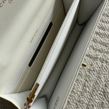 CHANEL 25S CLASSIC WALLET ON CHAIN 19 IN WHITE LAMBSKIN WITH GOLD HARDWARE