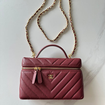 CHANEL 25S VANITY CLASSIC FLAP 17 IN DARK RED CHEVRON QUILTED CALFSKIN GOLD HARDWARE