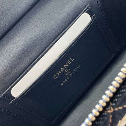 CHANEL 25S VANITY CLASSIC FLAP 17 IN DARK BLUE QUILTED DENIM GOLD HARDWARE